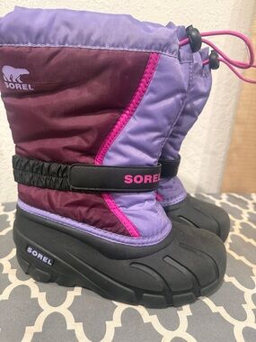 Sorel Kids Flurry Purple Plum Winter Boots with Pink Trim